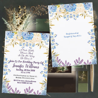 Kids Pastel Blue Little Flower Bud Floral Birthday Invitation