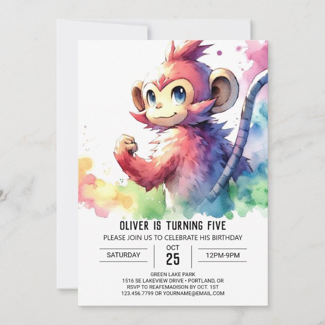 Kids Pastel Monkey Birthday Invitation (Front)