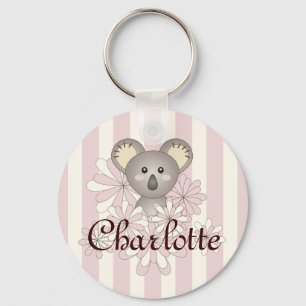 Kids Pastel Pink Stripe Cute Cartoon Baby Koala Key Ring