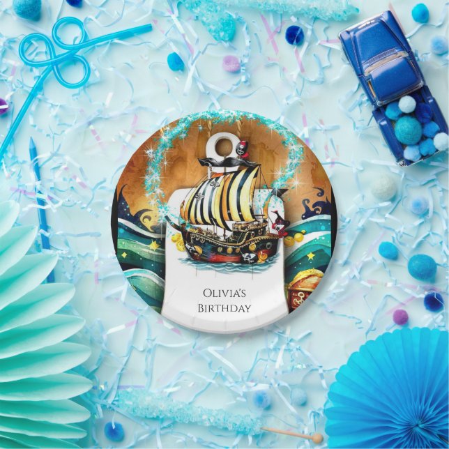 Kids' Pastel Ship Adventure Pirate Birthday Paper Plate (Party)