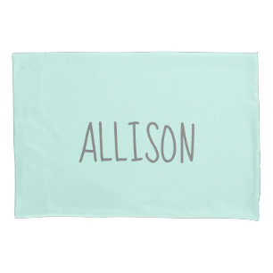 Kids Pastel Teal Monogram Name Pillowcase