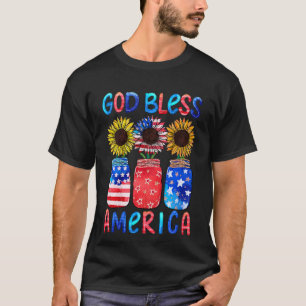 Kids Patriotic American Flag Sunflower God Bless A T-Shirt