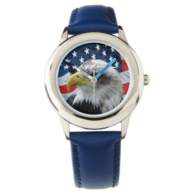 Kids Patriotic Bald Eagle American Flag Watch (Front)