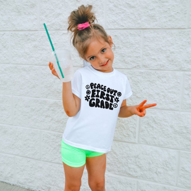 Kids Peace Out First Grade T-Shirt in Black (Creator Uploaded)