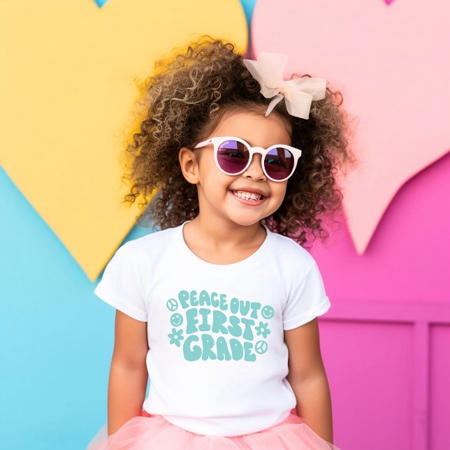 Kids Peace Out First Grade T-Shirt in Teal (Creator Uploaded)