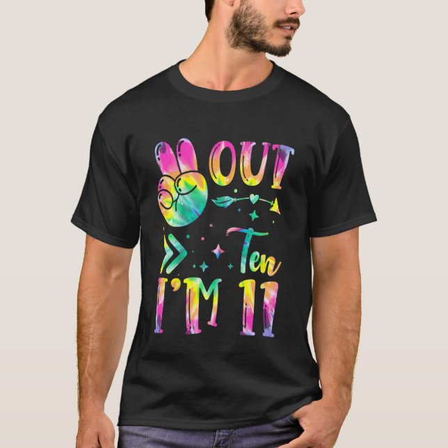 Kids Peace Out Ten I'm 11 Tie Dye Birthday T-Shirt (Front)