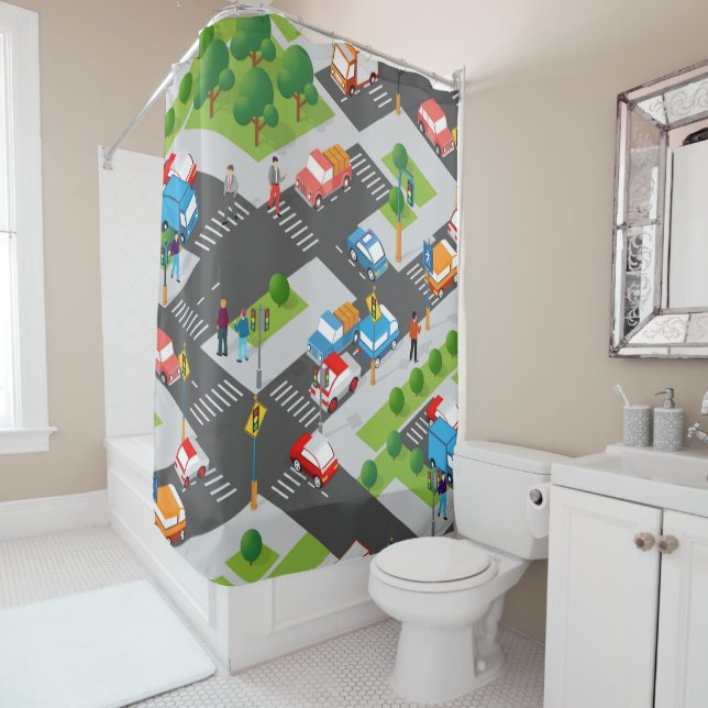 Kids Pedestrians Cars Shower Curtain (In Situ)