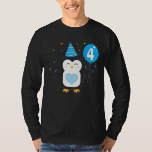 Kids Penguin Balloon 4th Birthday Party Cake Wild T-Shirt