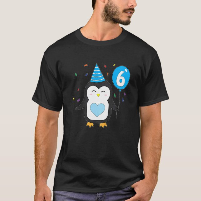 Kids Penguin Balloon 6th Birthday Party Cake Wild  T-Shirt (Front)