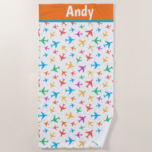 Kids Personalise Aeroplanes  Beach Towel