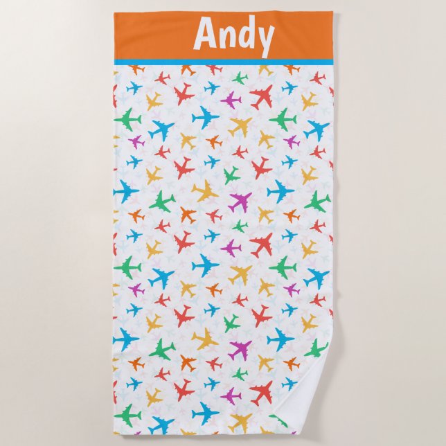 Kids Personalise Aeroplanes  Beach Towel (Front)