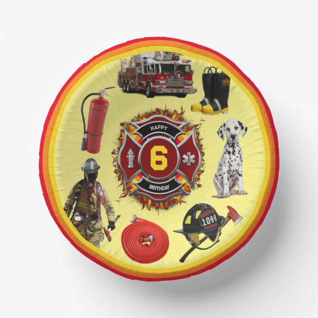 Kids Personalise Age Firefighter Birthday Paper Bo Plate (Front)