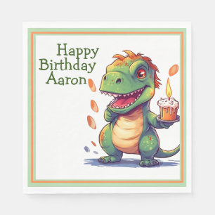 Kids Personalise Dino Birthday  Napkin