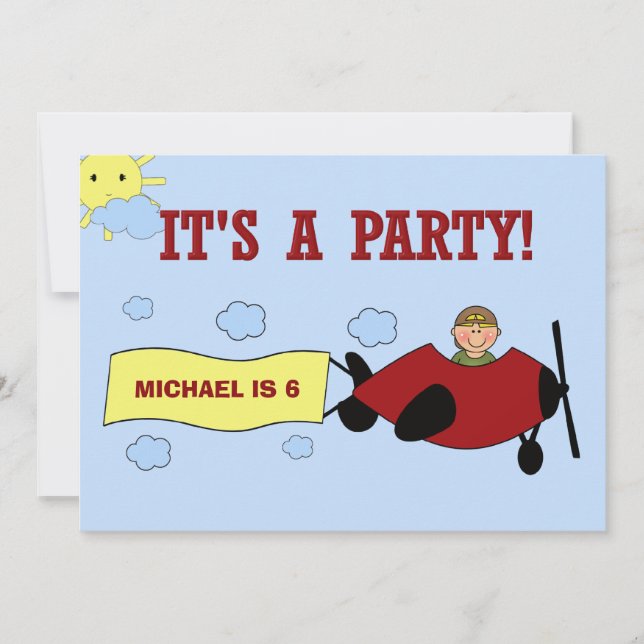 Kids Personalised Aeroplane Invitation (Front)