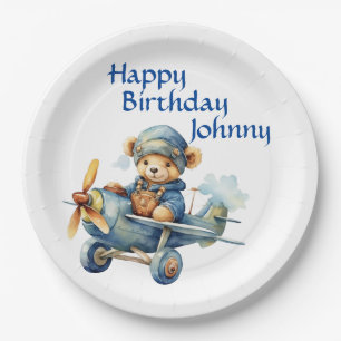 Kids Personalised Aeroplane Teddy   Paper Plate