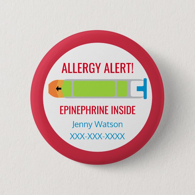 Kids Personalised Allergy Alert Epinephrine Inside 6 Cm Round Badge (Front)