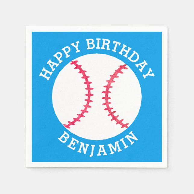 Kids Personalised Baseball Happy Birthday Sports Napkin (Front)