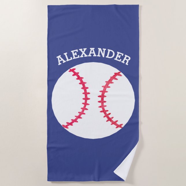 Kids Personalised Baseball Sports Blue Beach Towel (Front)