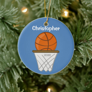 Kids Personalised Basketball Blue Ornament