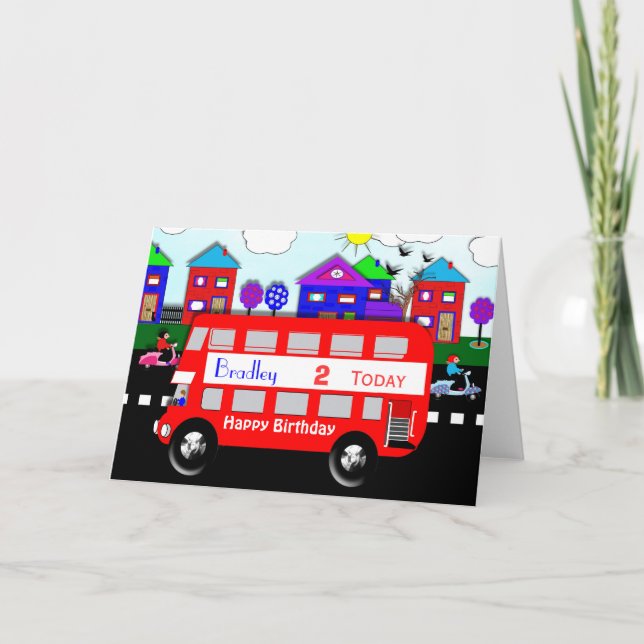 Kids Personalised Big Red Bus Card (Front)