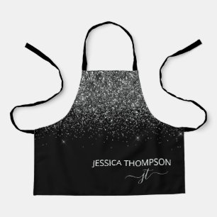 Kids Personalised Black Glitter Monogram Name Apron