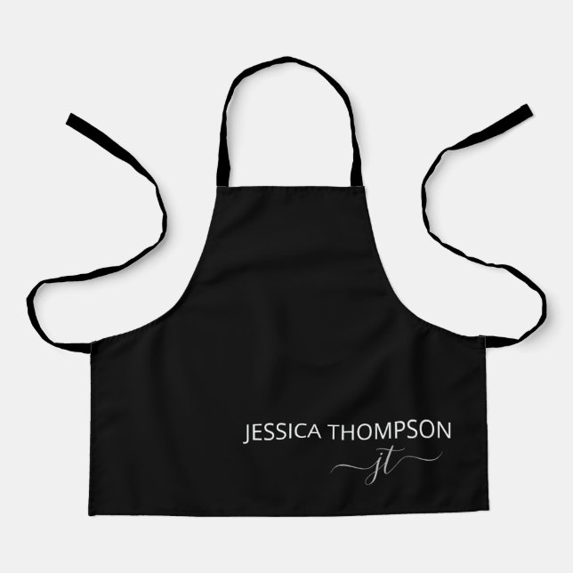 Kids Personalised Black Monogram Name Cute  Apron (Front)
