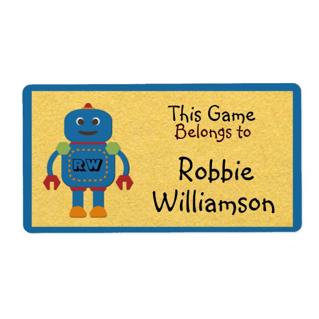 Kids Personalised Blue Robot Toy Sticker (Front)