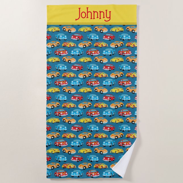 Kids Personalised Cars  Beach Towel (Front)