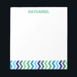 Kids Personalised Chevron Modern Simple Boys Notepad<br><div class="desc">Kids Personalised Chevron Modern Trendy Simple Note Pad. Customise these fun classic chevron striped pad of paper with your child's name at the top in bright green font. Modern and trendy green and blue chevron stripes line the bottom edge of these notepads. Masculine and simple colours are great for boys...</div>