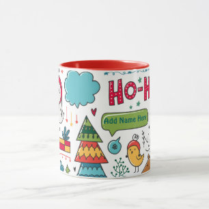 Kids Personalised Christmas Folk Art Doodles Decor Mug