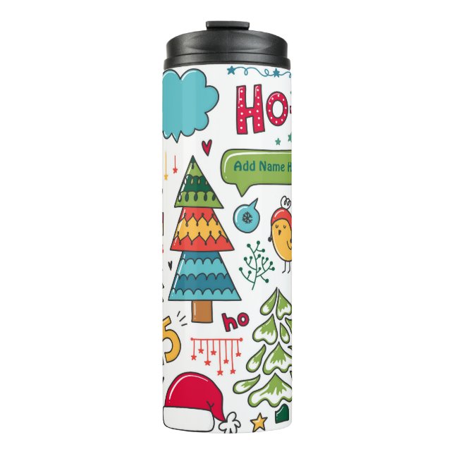 Kids Personalised Christmas Folk Art Doodles Decor Thermal Tumbler (Front)