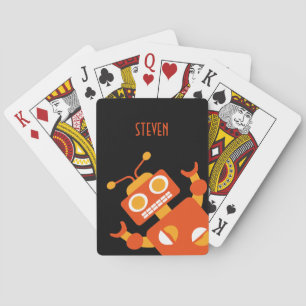 Kids Personalised Crazy Orange Robot Boys Playing Cards