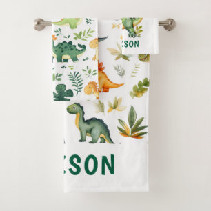Kids Personalised Cute Dinosaur Towel Set