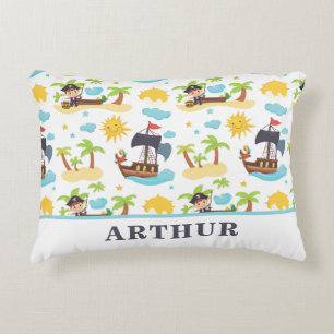 Kids Personalised Cute Pirate Ship Pattern Decorative Cushion