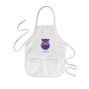 Kids Personalised Cute Purple Owl Bird Animal Apron