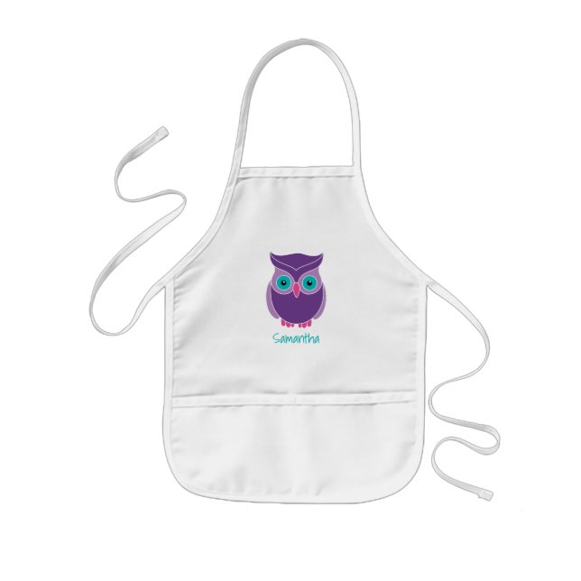 Kids Personalised Cute Purple Owl Bird Animal Apron (Front)