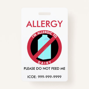 Kids Personalised Dairy Allergy Emergency ID Badge