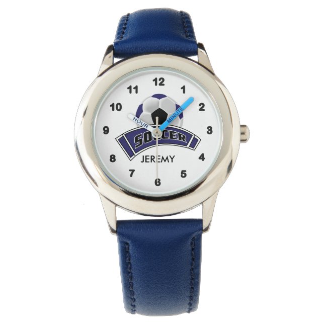 Kids Personalised Dark Blue Soccer  Watch (Front)