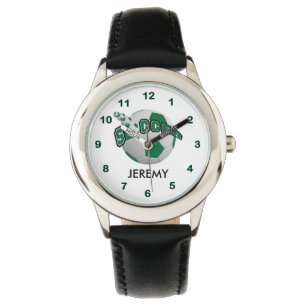 Kids Personalised Dark Green Soccer Watch
