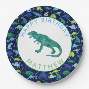 Kids Personalised Dinosaur Birthday Party Pattern Paper Plate