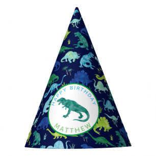 Kids Personalised Dinosaur Birthday Party Pattern Party Hat