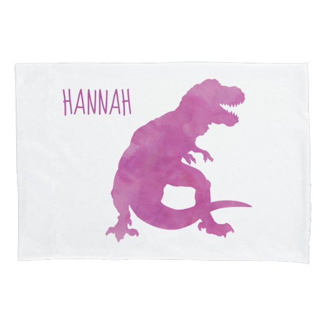 Kids Personalised Dinosaur Silhouette Purple Girls Pillowcase (Front)