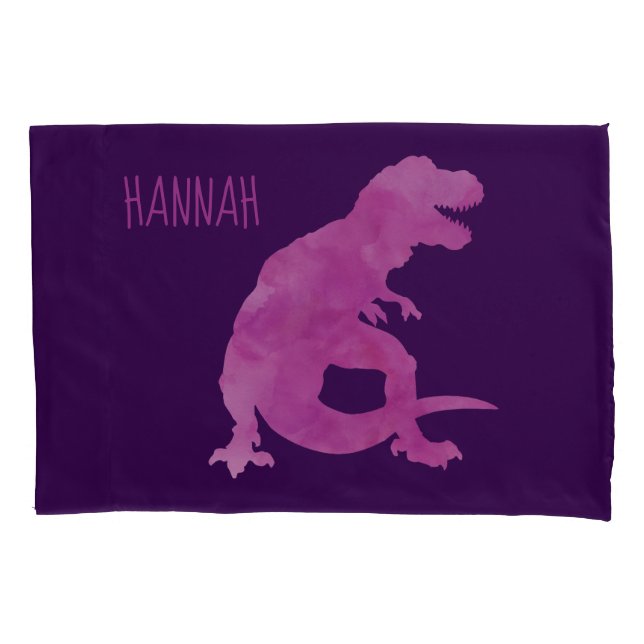 Kids Personalised Dinosaur Silhouette Purple Pink Pillowcase (Front)