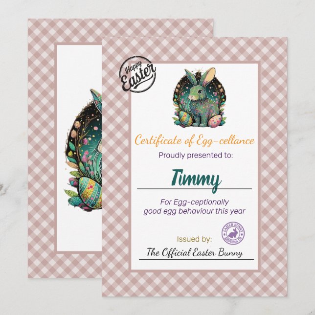 Kids' Personalised Easter Egg-cellance Certificate Invitation (Front/Back)