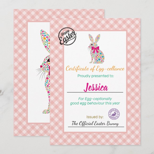 Kids' Personalised Easter Egg-cellance Certificate Invitation (Front/Back)