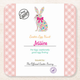 Kids' Personalised Easter Egg-cellance  Square Paper Coaster