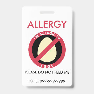 Kids Personalised Egg Allergy Emergency ID Badge