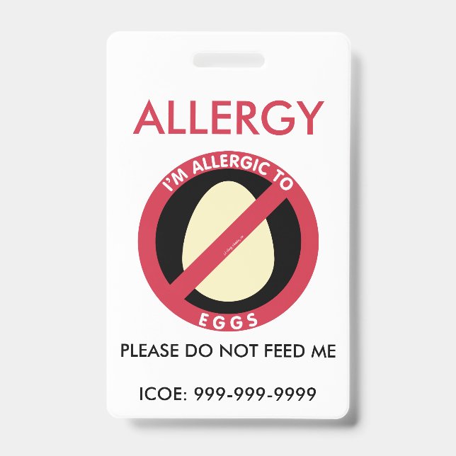Kids Personalised Egg Allergy Emergency ID Badge (Front)