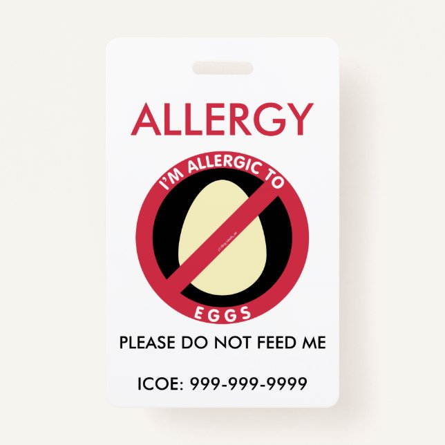 Kids Personalised Egg Allergy Emergency ID Badge (Front)