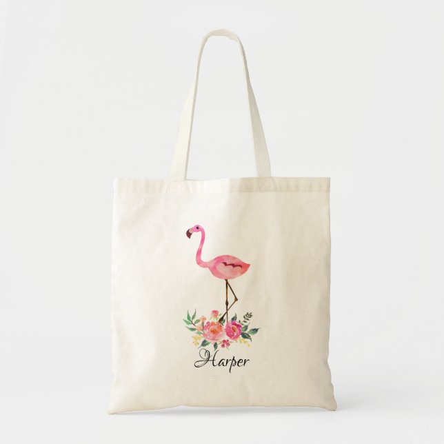 Kids Personalised Flamingo Tote Bag (Front)